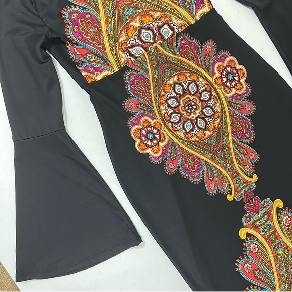 Venus Black V Neck Bell Sleeve Plunging Dress XS - Picture 10 of 13